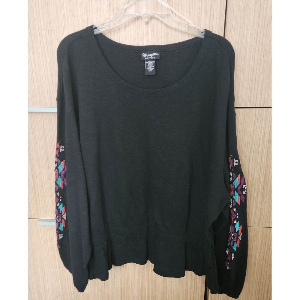 Wrangler Retro Black Top Peplum Waist & Embroidered Sleeves Size XXL NWT